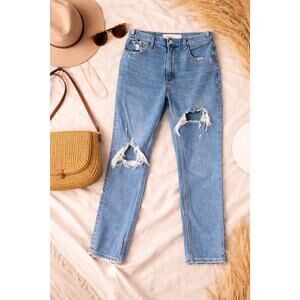 Abercrombie & Fitch Women's High Rise Mom Jeans Distressed Blue Size 26/2S